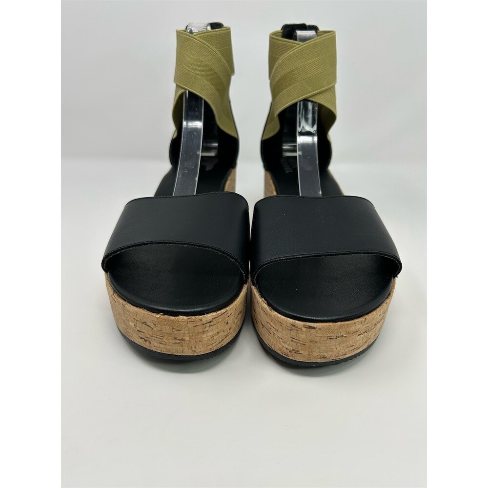 SOREL Platform Wedge Sandals Womens Black Cork Midsole Elastic Straps Size 11 - Picture 6 of 12
